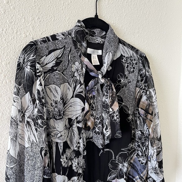 London Times Women's Dress Sz 8 Tartan Floral Long Sleeve Smock Tiered Tie Neck - Picture 6 of 16